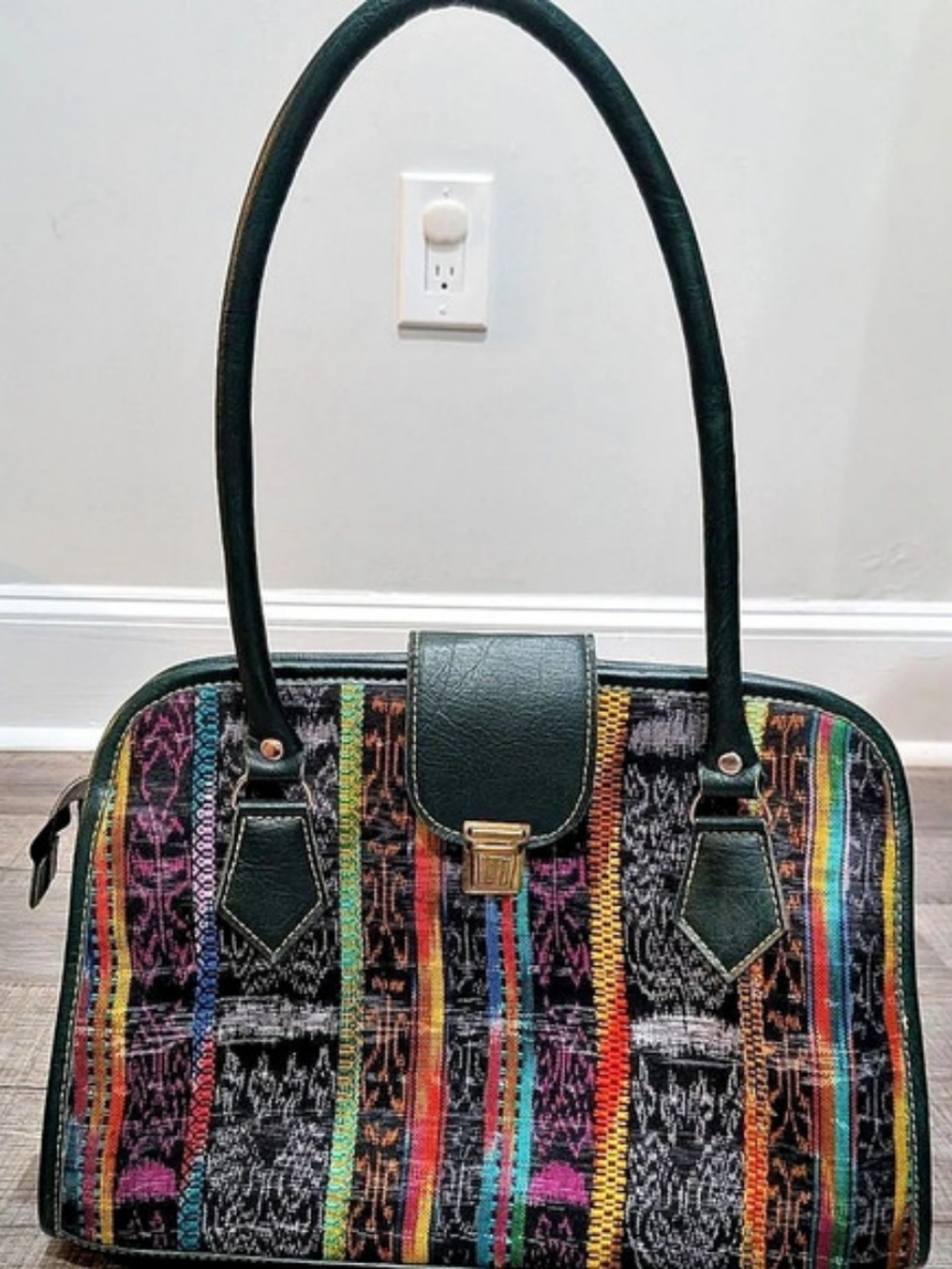 Vintage Guatemalan Woven Textile and Leather Shoulder Bag